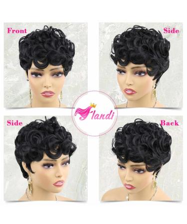 Flandi Short Pixie Curly Wigs for Black Women - Natural Black Synthetic Hair 1B# - Buy Online on GoSupps.com