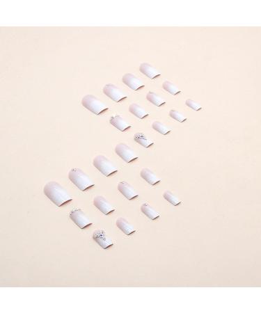 DMQ Square Gradient False Nails with Rhinestones - 24Pc Pink White Press on Nails for Women | Acrylic Stick-on Nails for Girls' Nails Art - Buy Online on GoSupps.com