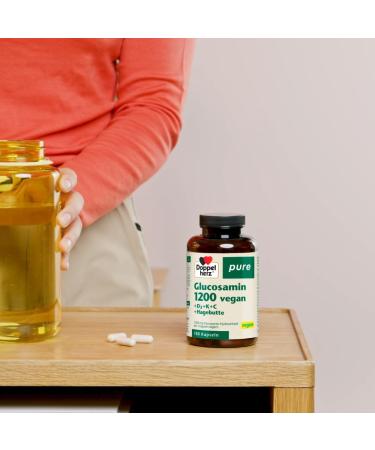 Doppelherz Pure Glucosamine 1200 Vegan - Rosehip Extract Vitamin D3 K2 Copper & Calcium - 180 Gelatin-Free Capsules for Joint Health - Buy Online on GoSupps.com