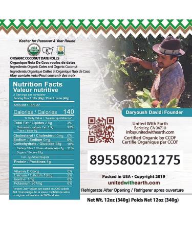 United With Earth Organic Coconut Date Rolls - 12oz (4-pack) | Non-GMO, Gluten-Free, Vegan, Paleo, Certified Organic - Buy Online on GoSupps.com