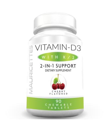 Mauricettes Vitamin D3 K2 Chewables with Vitamin D 2000 iu and K2 MK7 - Cherry Flavored Sublingual Vitamin D K2 Tablets - K2 D3 Vitamin Supplement for Adults and Kids - Buy Online on GoSupps.com
