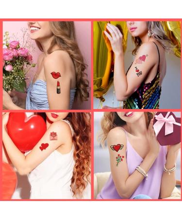 Valentine's Day Temporary Tattoos - 130PCS Red Pink Heart Lips Flowers - Waterproof Fake Tattoo Stickers for Women Kids - Perfect for Valentine's Day Wedding Party Favors - 10 Sheets - Buy Online on GoSupps.com