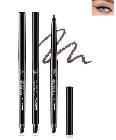 Dark Brown Waterproof Eyeliner Pencil 2Pcs Smudge Proof Long Lasting Gel Eyeliner Creamy Waterline Eyeliner Highly Pigmented Micro-Fine Retractable Eyeliner with Built-In Sharpener & Smudger-02 02 Dark Brown