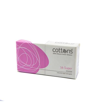 Cotton Tampons 100% Natural Cotton 16-Individually Wrapped Unscented - Super Absorbency (Single Pack)