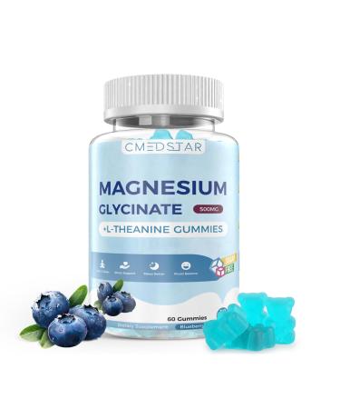 Magnesium Glycinate Gummies with L-Theanine Ashwagandha & Chamomile Extract Calm Sleep Stress Relief for Adults & Kids Sugar-Free Vegan Blueberry Flavor 60 Count