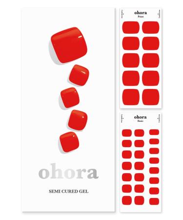 ohora Semi Cured Gel Nail Strips (P Blaze) - Red Solid Works with Any UV/LED Nail Lamps Salon-Quality Long Lasting Easy to Apply & Remove - Includes 2 Prep Pads Nail File & Wooden Stick 02. P Blaze