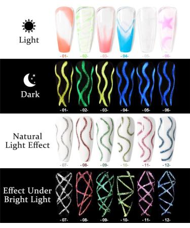 Reflective Glitter Nail Art Line Polish Gel Kit 12 Colors for UV/LED Paint Nails Drawing DIY Painting Varnish 8ml Liner Gel - (Color: Multi) - Buy Online on GoSupps.com