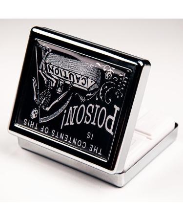 Vintage Poison Caution 7 Days Pill Organizer - Chromed Silver Rectangle Box with Mirror & 8 Compartments - International Shipping Available - Buy Online on GoSupps.com