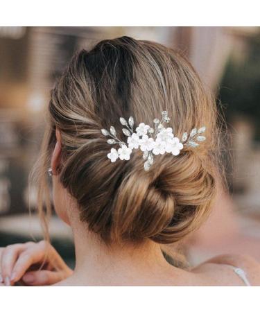 Catery Silver Bridal Hair Comb with Crystal Headpiece and White Flower - Bride Wedding Hair Accessory for Women and Girls - Buy Online on GoSupps.com
