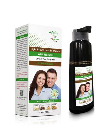 Biogreen Roots Shampoo 200ml - Light Brown Hair color Shampoo with herbals- Covers Gray Hair for Men and Women - Clinically Tested Light Brown hair Color Shampoo for All Hair Types -200ml with Herbals Ingredients Light B...