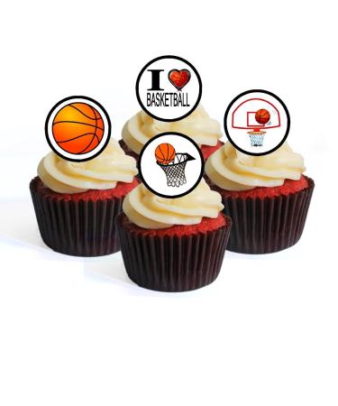 24 Basketball Edible Premium Thickness SWEETENED Vanilla Wafer Rice Paper Cupcake Toppers/Decorations