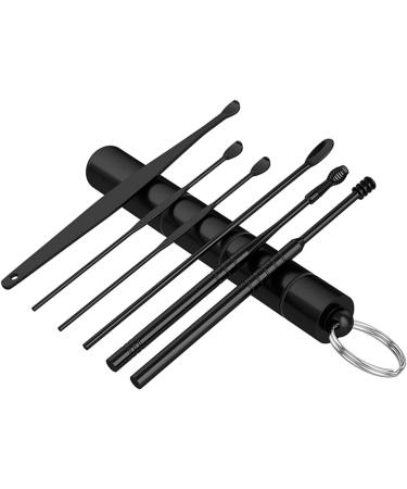 Grang Ear Pick Earwax Removal Kit - 6 Pcs Stainless Steel Ear Cleaning Tools with Keychain Box - Reusable & Utility Ear Cleaner Set - Black - Buy Online on GoSupps.com