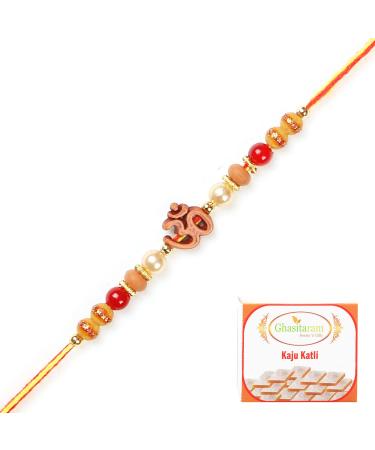 Ghasitaram Gifts Rakhis Online for Brother- 6037 Rakhi Thread with 400 GMS of Kaju katli Rakhi with 400 gms of Kaju katli