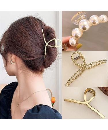 Pearl Hair Clips Brushed Metal Hair Clips Hair Accessories Hair Jewelry for Women and Girls - 3 Pieces