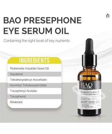 Persephone Eye Serum Oil - Anti-Aging Eye Treatment with Sacha Inchi Bisabolol & Vitamins C & E for Wrinkles & Dark Circles (15 ML) - International Shipping Available - Buy Online on GoSupps.com