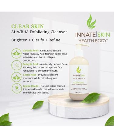 Clear Skin AHA BHA Exfoliating Cleanser - Glycolic & Salicylic Acid with Jojoba Beads | 8oz Pump | Ideal for All Skin Types - Buy Online on GoSupps.com