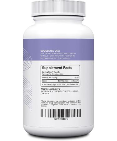 NUI NUTRA Biotin Supplement 10000mcg 150 Capsules - Vegan & Gluten Free for Hair Skin and Nail Support - Buy Online on GoSupps.com