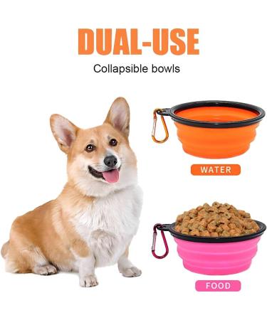 Collaborative Dog Bowl & Collapsible Water Bowl - Portable 350ml Pet Food Bowl for Dogs & Cats (Pink + Orange) with Carabiner - Buy Online on GoSupps.com