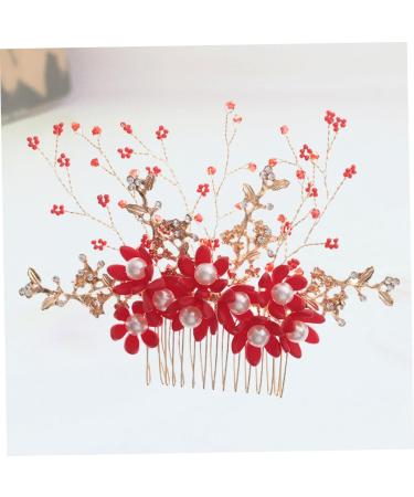 HAPINARY Handmade Comb Hair Insert Comb Bridal Headpiece Flower Hair Combs Wedding Side Comb Wedding Hair Combs Pearl Comb Clip Crystal Headpiece Tiara Red Hanfu Bride Headgear - Buy Online on GoSupps.com