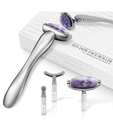 I B N G Jade Face Roller Facial Rollers for Women Face Massage Skin Care Beauty Tools with 3 Interchangeable Heads (Purple+Black)