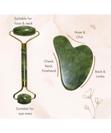 Jade Face Roller & Gua Sha Set - Ultimate Facial Massager for Skin Care | Perfect Gift for Self-Care Routine - Unisex Tool for Face Neck & Eyes - Buy Online on GoSupps.com