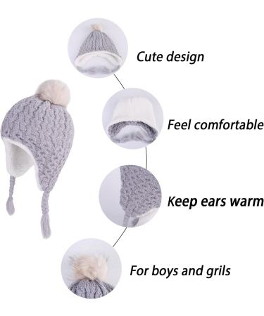LANGZHEN Toddler Winter Hat Earflap Knit Cap Fleece Lined Beanie 6-12 Months - Gray - Buy Online on GoSupps.com
