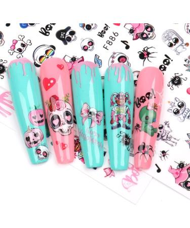10 Sheets Halloween Nail Art Stickers Decals Self-Adhesive Pink Green Blood Skeleton Nail Supplies Nail Art Design Decoration Accessories - Buy Online on GoSupps.com