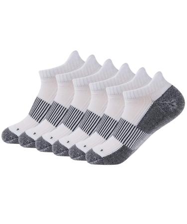 FOOTPLUS Unisex Circulation Arch Support Plantar Fasciitis Ankle Copper Golf/Running Socks 6 Pairs- White& Black Large-X-Large