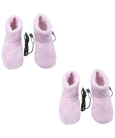 Pretyzoom 2 pairs of electrical warm shoes Electrically heated shoes massage heating pillow foot warmer boots winter usb shoes foot warmers plush slippers winter supply rosax2st 28x9cmx2pcs