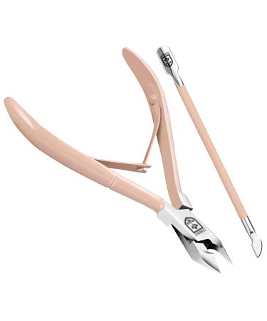 SENBACH Cuticle Trimmer with Cuticle Pusher Cuticle Remover Cuticle Nipper Professional Stainless Steel Cuticle Cutter Clipper Durable Pedicure Manicure Tools for Fingernails and Toenails (Pink) Pink (Pack of 2)