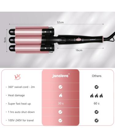 Buy 25mm 3-Barrel Ceramic Curling Iron for Long Hair - Fast Warming Beach Waves - Light Pink - Buy Online on GoSupps.com