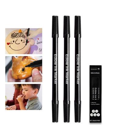 Black Food Coloring Markers 3Pcs Double Tips Black Food Coloring Pens with Fine & Thick Tip for Decorating Cookies Cakes Fondant Desserts Black 3 Count (Pack of 1)