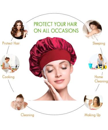 BIZBUY 3 Pack Satin Bonnet Hair Bonnet for Sleeping Night Hair Sleeping Caps with Wide Elastic Band Silk Bonnet is Suitable for Long Straight and Curly Hair. Black+Red+Purple - Buy Online on GoSupps.com