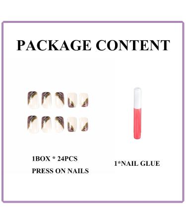 Mervf Purple Marbled French Tip Square Press On Nails 24pcs - Medium Size | Glossy Glue On Acrylic Nails for Women and Girls - Buy Online on GoSupps.com