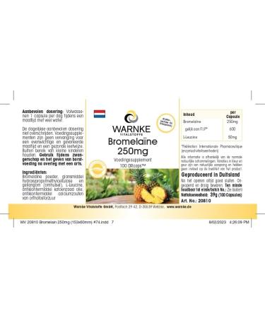 Bromelain Capsules 250mg - High Dose Vegan Pineapple Enzyme | 100 Capsules | Warnke Vital Substances - German Pharmacy Quality - Buy Online on GoSupps.com