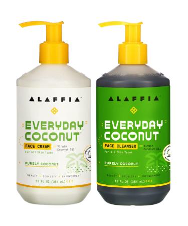 Alaffia EveryDay Coconut Face Cleanser and Face Cream - For All Skin Types  Leaves Skin Fresh & Hydrated  Restores & Balances Skin with Coconut Oil  Neem & Papaya  Purely Coconut  12 Fl Oz Each