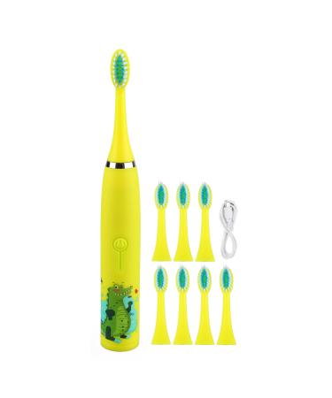 ZJchao electric toothbrush for children electric sound toothbrush 4 gears 8 heads USB charging soft bristles ergonomic double handle electrical toothbrush for (yellow)