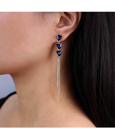 Vintage Sapphire Dangle Earrings - Long Blue Crystal & Gold Chain Tassel Jewelry for Women - Buy Online on GoSupps.com
