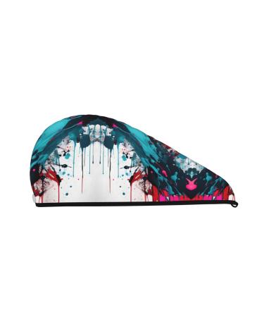 Abstract Paint Splashes Coral Velvet Dry Hair Cap Caps with Buttons for Drying Curly Long & Thick Hair Anti Frizz