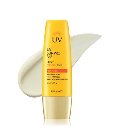 Isa Knox UV SUN PRO Sheer Mineral Sunscreen (1.7 fl oz) - Korean Skincare,SPF 50 Broad-Spectrum, Matte Finish, Water-Resistant, Anti-Aging with Smart Retino Formula, Niacinamide & Jakyang Extract.