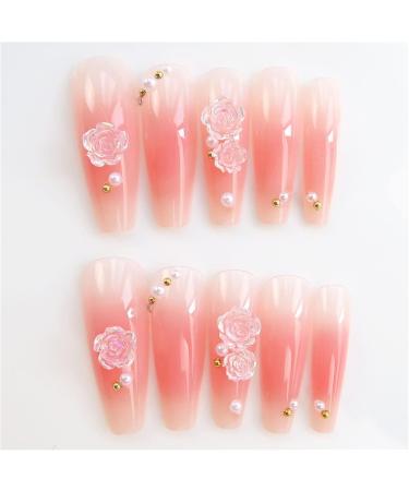 Long Fake Nail Full Cover with Glue Detachable Blush Pink Flowers Press on Nails 24 Pieces Finger Nail Art Tips for Nail Salons and Women DIY Nail Art - Buy Online on GoSupps.com