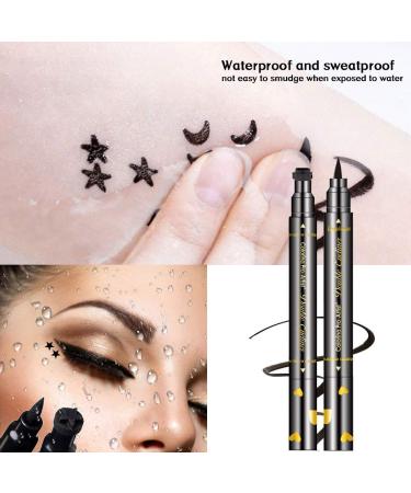 LemonSac 4 Pcs Double-sided Liquid Eyeliner Pen with Eye Makeup Stamp - Waterproof, Smudgeproof, Long Lasting Eyeliner Set - Heart Star Moon Flowers Design - Buy Online on GoSupps.com