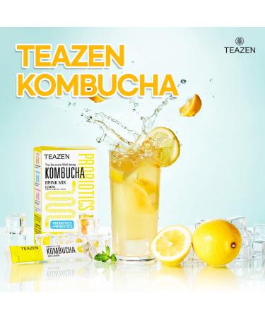Teazen Kombucha Tea Zero Sugar Sparkling Powdered Mix with Live Probiotics & Prebiotics - 10 Sticks (Lemon) - Buy Online on GoSupps.com