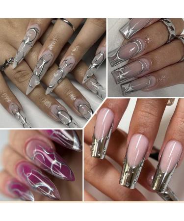 Silver Chrome Gel Nail Polish Liner Metallic Effect Nail Gel Polish Nail Liner Painted Gel Polish Thin Brush For Chrome Nail Soak Off UV/LED for Painting Drawing Swirl Nails (Mirror-effect Silver) - Buy Online on GoSupps.com