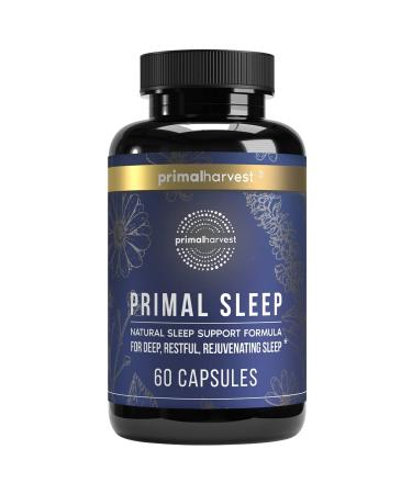 Primal Harvest Primal Sleep Support Supplement, 60 Capsules with Valerian Root, L-Tryptophan, GABA, Chamomile, and Melatonin 3mg 60 Count (Pack of 1)