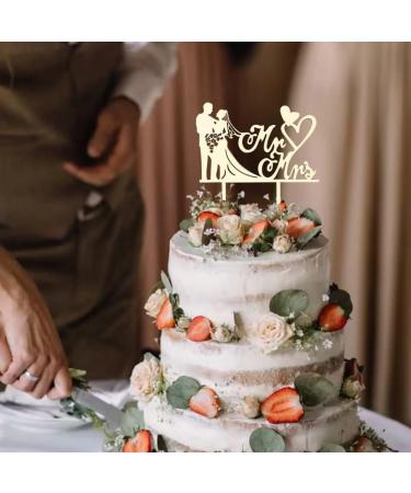 Personalized Wedding Cake Topper - Bride & Groom Figures Mr & Mrs Decoration Wood Color for Weddings & Parties - Buy Online on GoSupps.com