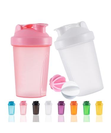 Seezi Protein Shaker bottle 400 ml of leakproof BPA free protein shaker for supplement shakes with sieve & scale fitness mixer for creamy whey protein powder shakes (white+pink (2PCs) 400ml white+pink