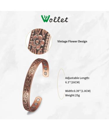 3500 Gauss Magnetic Arthritis Copper Bracelet - 99.99% Pure Copper with 8 Magnets | Plum Blossom Pattern for Women | Enhance Blood Circulation & Support Weight Loss - Buy Online on GoSupps.com