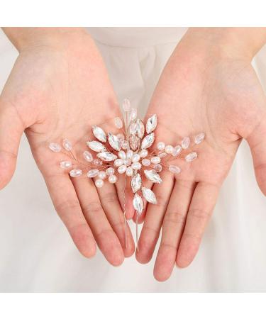 Heread Pearl Bride Wedding Hair Pins - Crystal Bridal Headpiece for Women and Girls (Rose Gold) - Buy Online on GoSupps.com