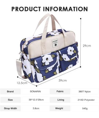 SONARIN Large Capacity Waterproof Baby Changing Tote Bag with Shoulder Strap & Changing Mat - Blue White Flowers - Buy Online on GoSupps.com